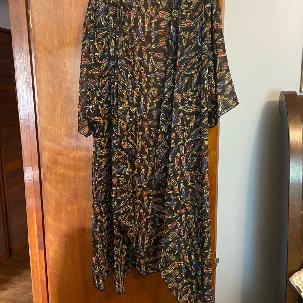 LuLaRoe Black Jacket with Multicolor Feather Print
